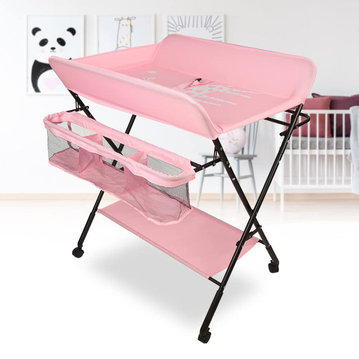 Baby Wickelkombi - klappbare Wickelkommode, mobiler Wickeltisch mit Wickelauflage, Sicherheitsgurt u