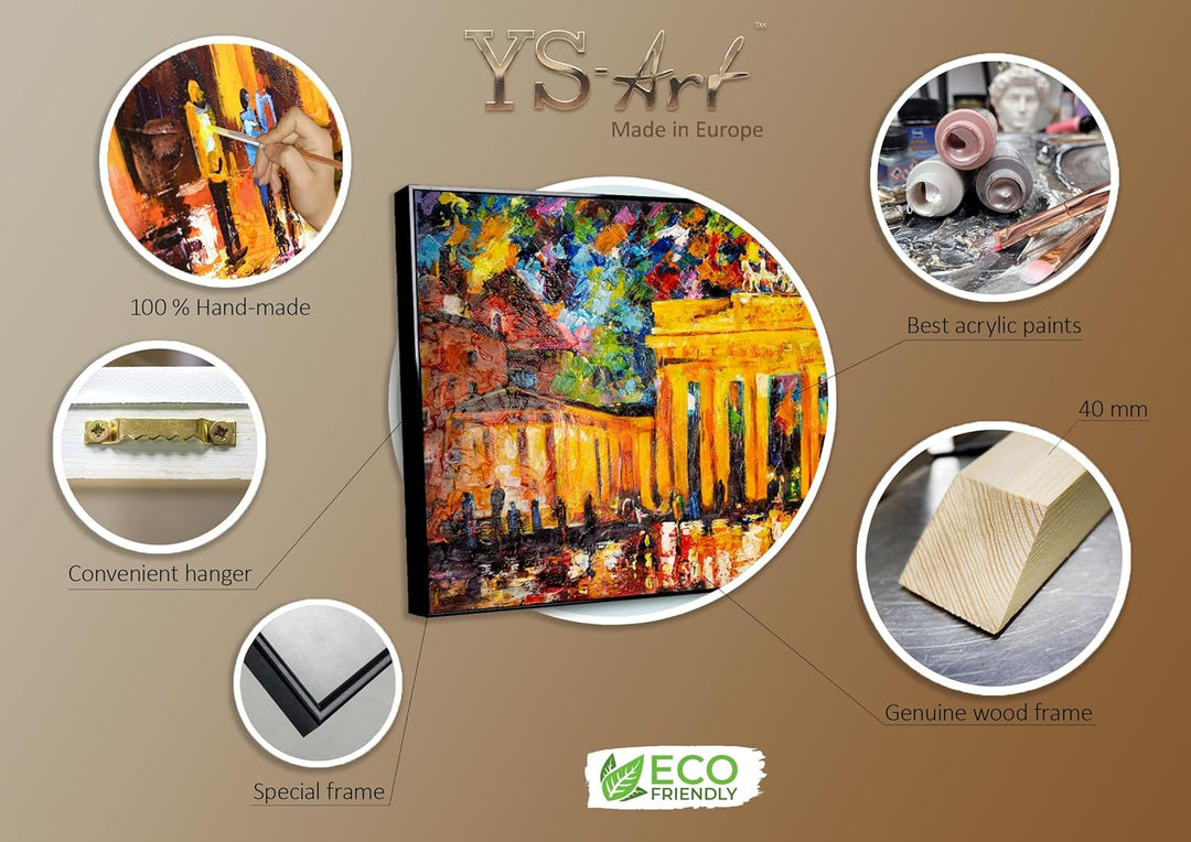 YS-Art XXL Abstrakt Acryl Gemälde auf Leinwand Brandenburger Tor handgemalt Wandbilder Wohnzimmer mo