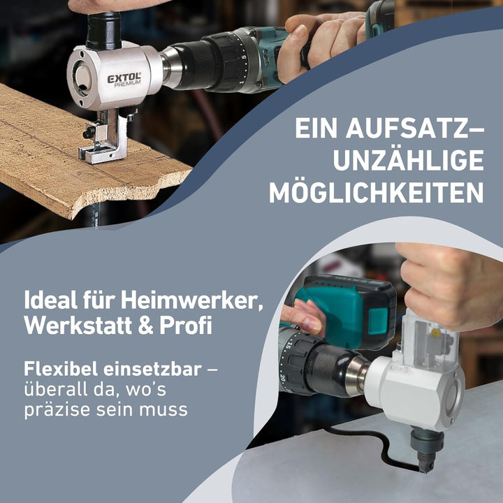 Nibbler-Stichsäge-Kombi-Aufsatz für Bohrmaschinen I Blechknabber & Stichsäge All-in-One-Bohraufsatz-