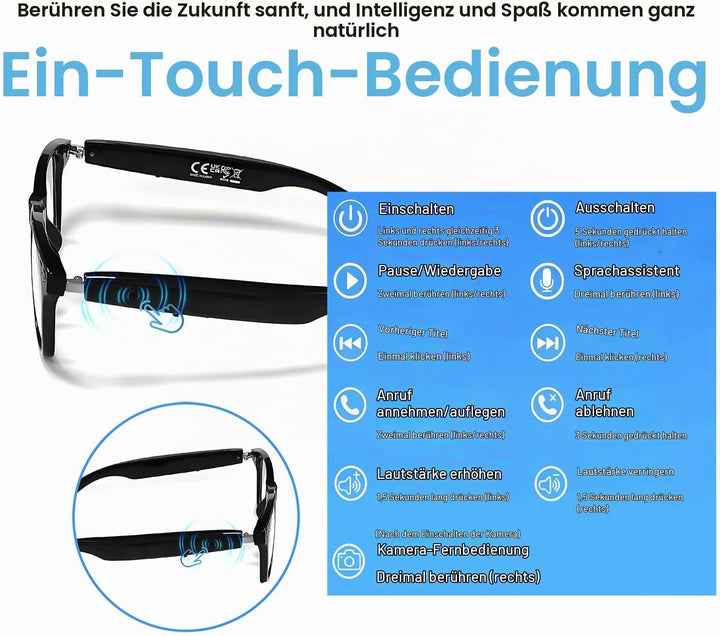 LONGLU Smart Glasses – Echtzeit-AI-Übersetzung per App, Bluetooth 5.4 für Anrufe/Musik, Leichtgewich