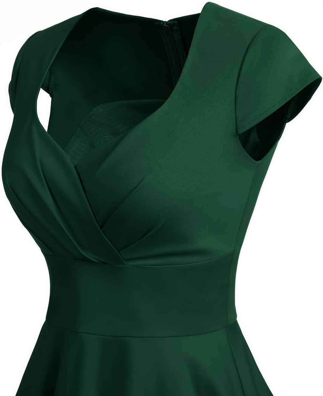 Bbonlinedress 1950er Vintage Retro Cocktailkleid Rockabilly V-Ausschnitt Faltenrock XS 01-dark Green