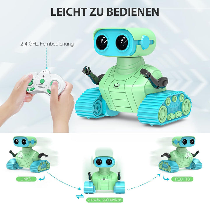ALLCELE Roboter Kinder Spielzeug,wiederaufladbarer Ferngesteuerter Roboter mit LED-Augenmusik und lu