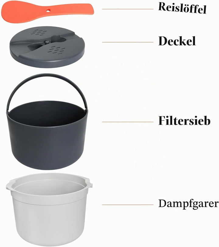 2L Reiskocher Mikrowelle Dampfgarer Mikrowelle Multifunktions Dampfgarer mit Filterabdeckung Gedämpf