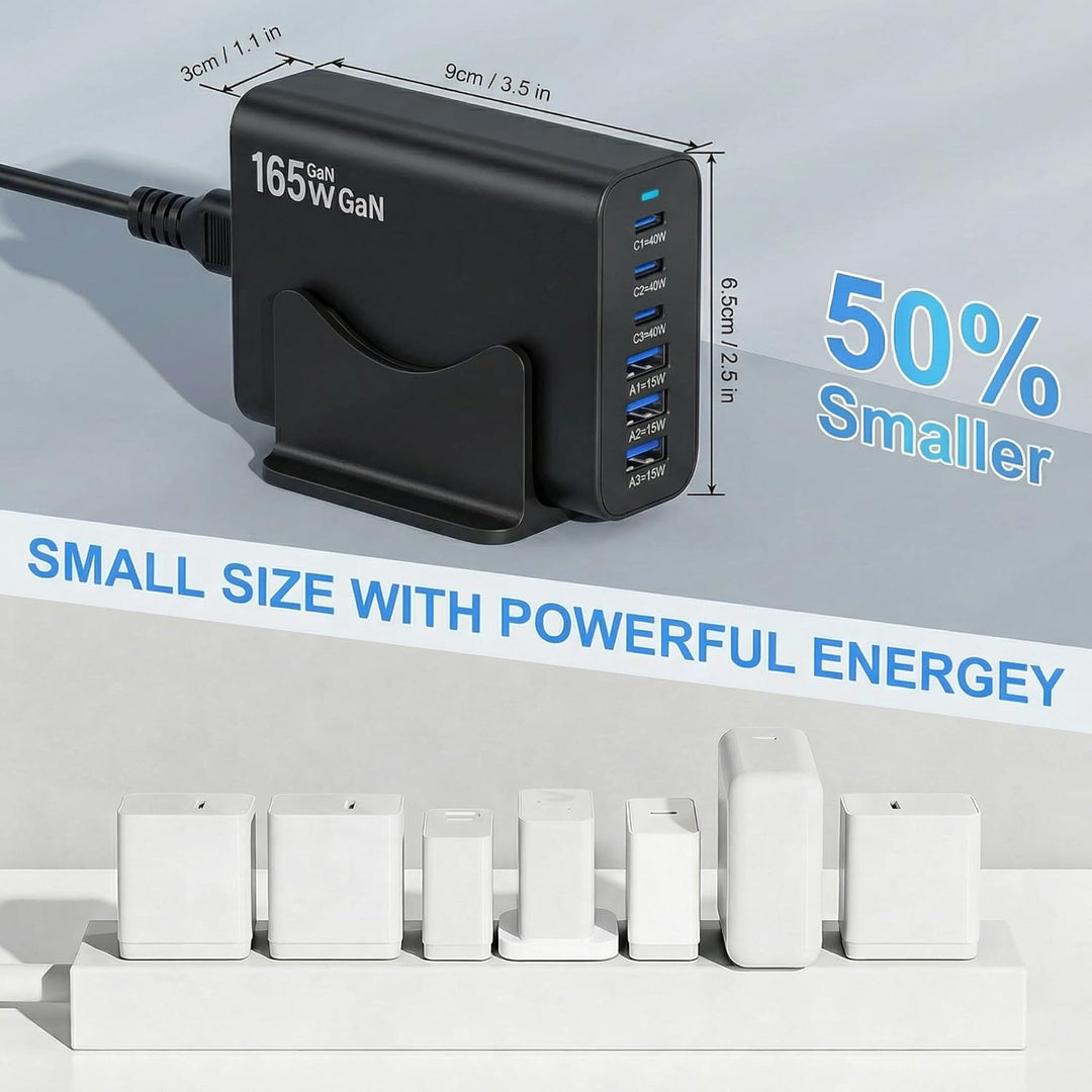 6 Ports Ladestation Schnellladegerät, 165W USB C Schnelllade Netzteil, PD Power GaN Ladegerät kompat