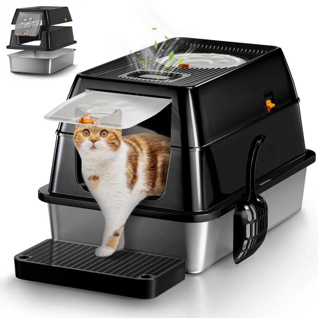 XXL Edelstahl Katzenklo geruchsfrei mit Deckel, grosse Katzentoilette aus Edelstahl, Geschlossen Kat