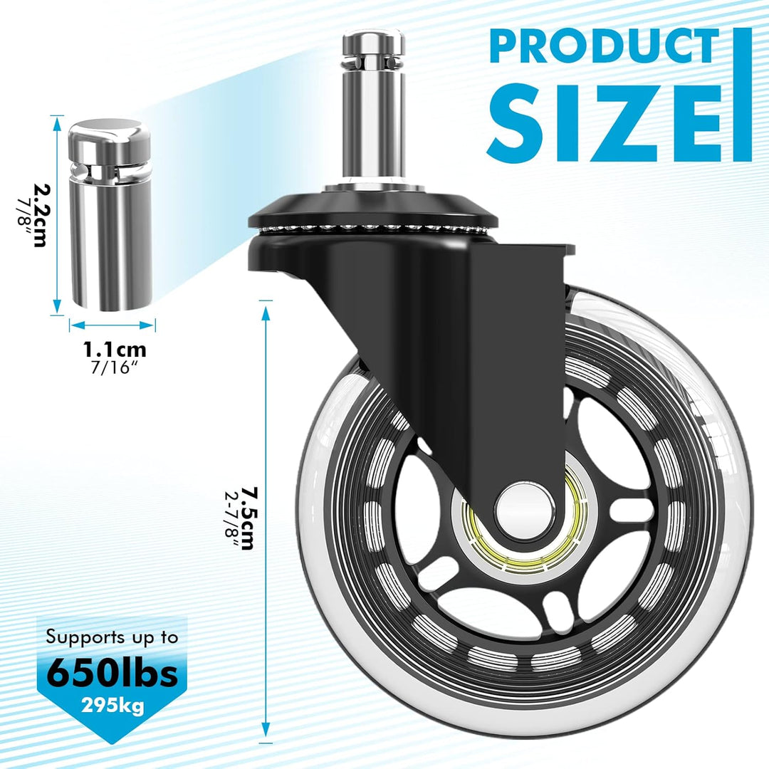 Bürostuhl Rollen 5er Set,Rollen für Bürostühle 11mm x 22mm,Universal Hartbodenrollen für Bürostuhl S