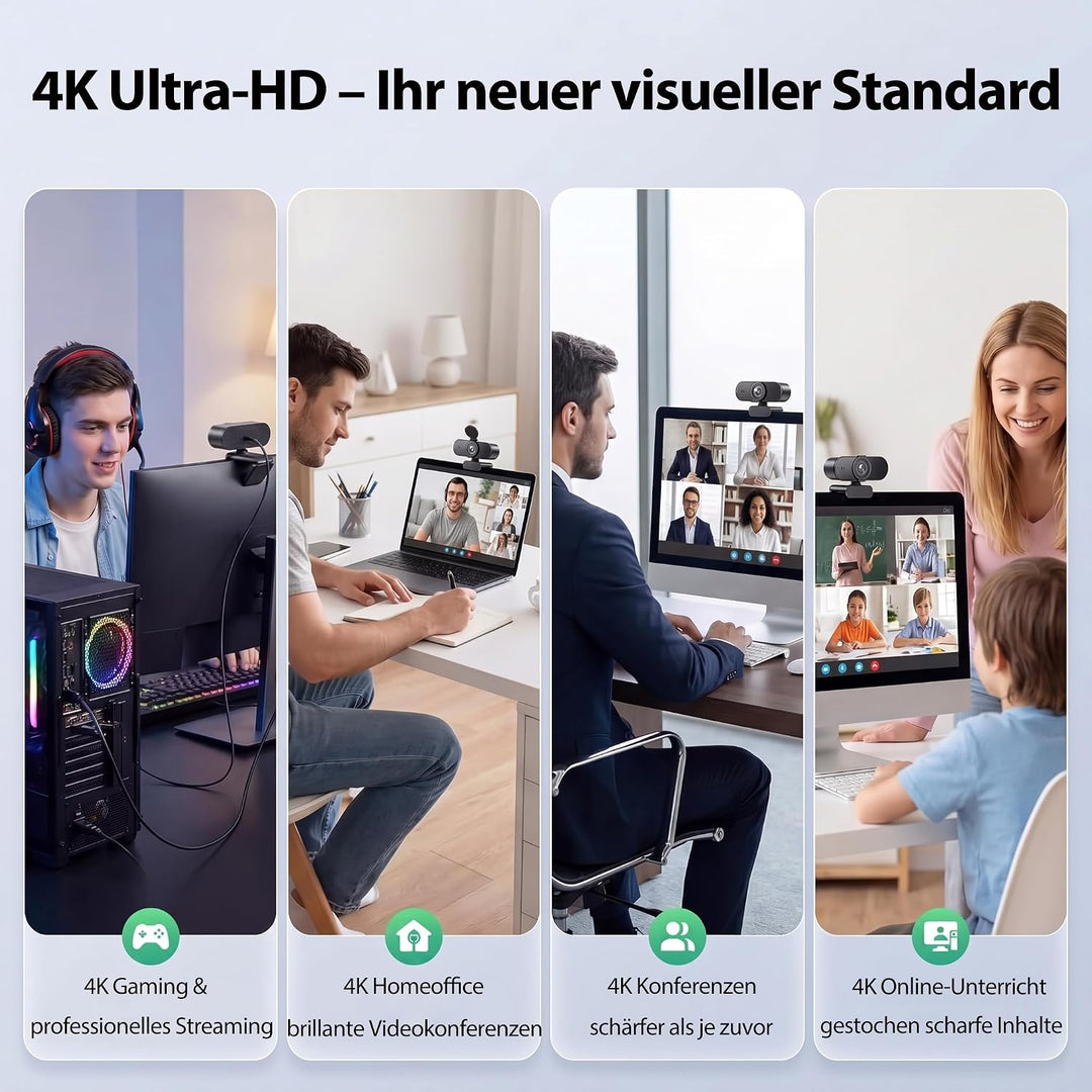 4K Ultra HD Webcam mit Mikrofon Rauschunterdrückung &amp; PDAF Autofokus