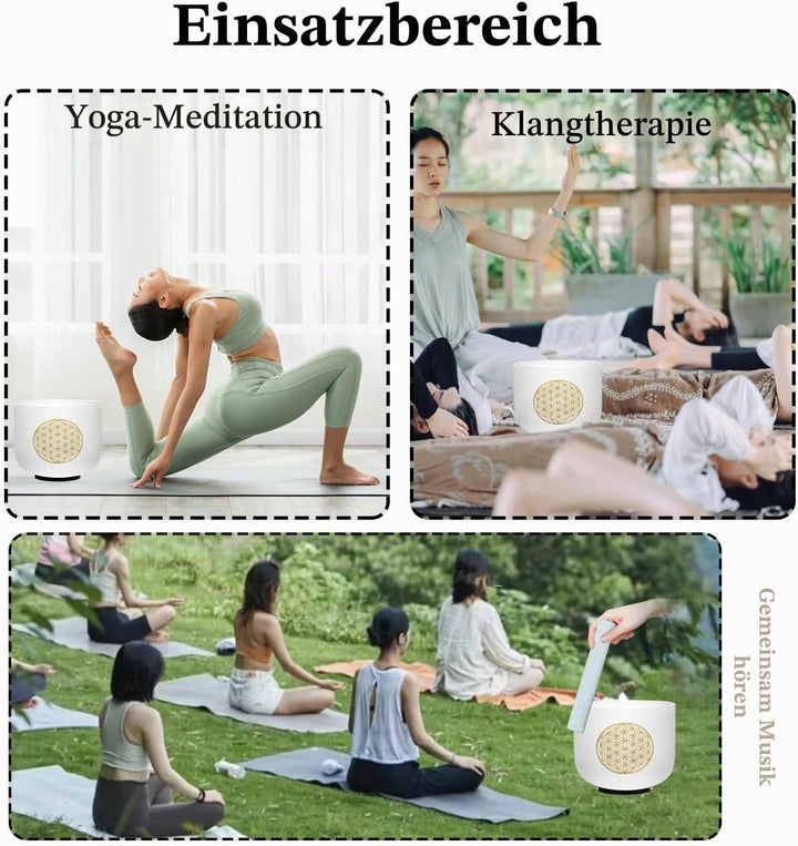 KVKA 20cm Klangschalen, 528Hz C note 8 inch Weiss Flower of Life Chakra Klangschale für Yoga Meditat
