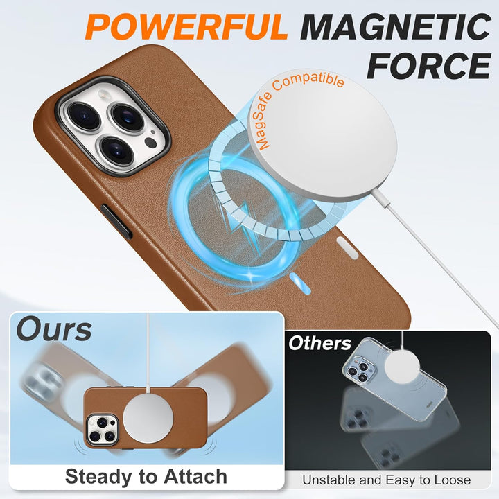 SHIELDON Hülle für iPhone 15 Pro Handyhülle Case [Echtleder] [Kabellos Laden] [Magnet] [Ultra Dünn]
