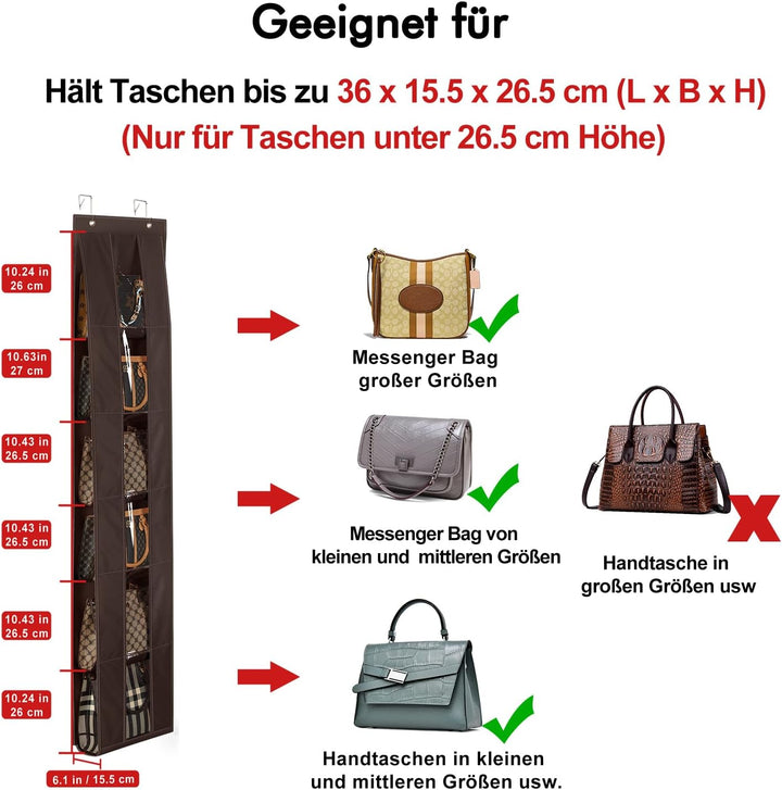 Lirex Handtaschen Organizer Über Tür, 2er Set mit 6 Etagen, platzsparender Organizer zur Aufbewahrun