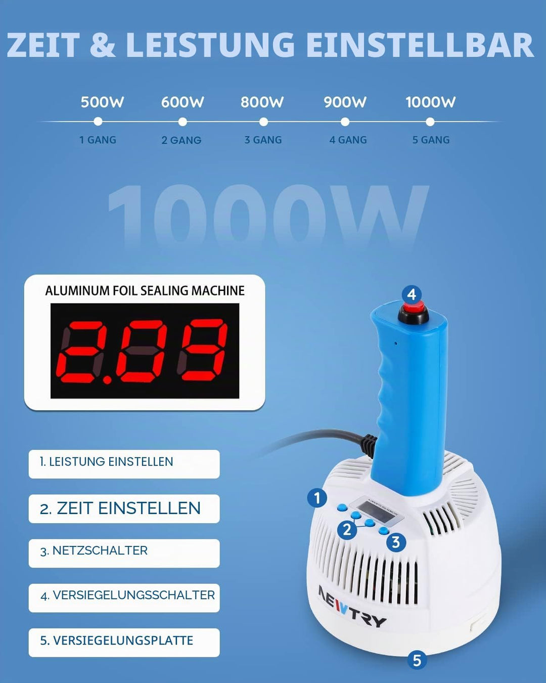 NEWTRY 20-100mm Elektromagnetische Induktionsdichtungsmaschine, tragbare Aluminiumfolie-Dichtungsmas