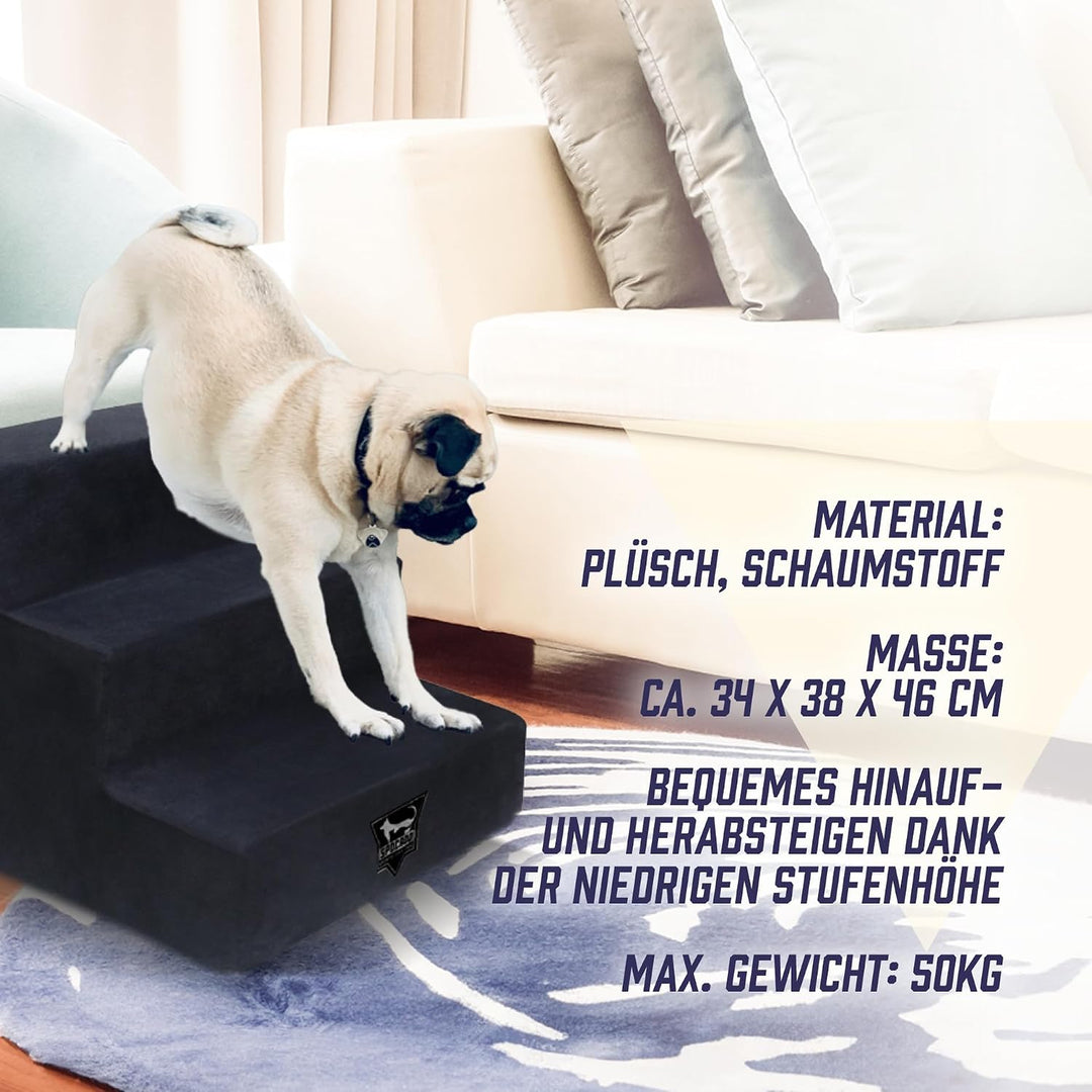Albion Haustiertreppe | 3-stufige Hundetreppe mit Plüschbezug | Katzentreppe für Sofa, Bett &amp; Auto |