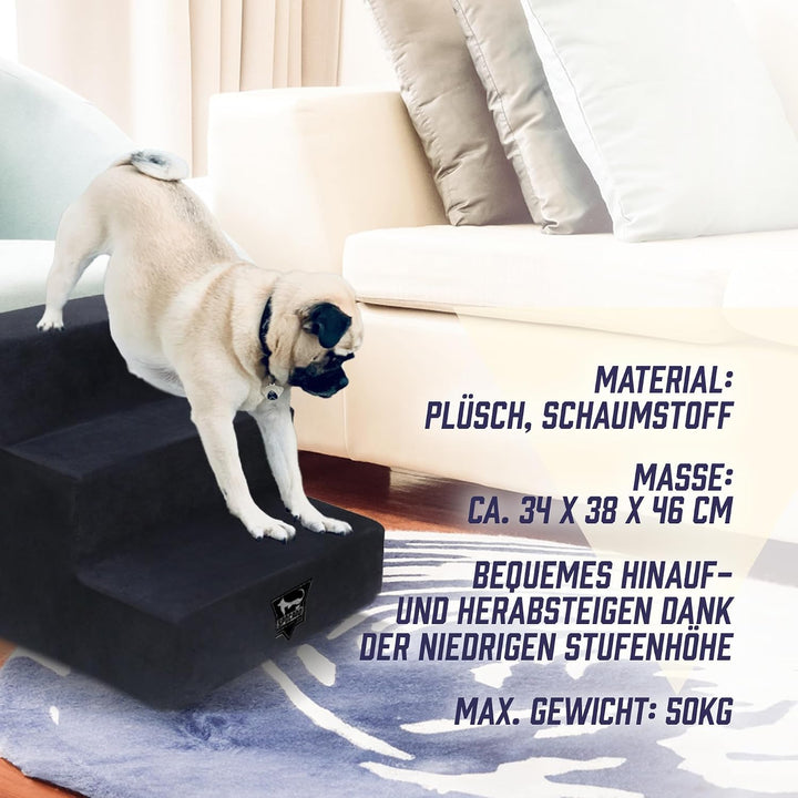 Albion Haustiertreppe | 3-stufige Hundetreppe mit Plüschbezug | Katzentreppe für Sofa, Bett &amp; Auto |