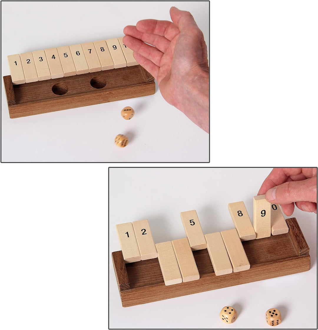 Bartl 100853 Klappenspiel, Shut The Box, Würfelspiel, hochwertige Ausführung aus Akazien- und Ahornh