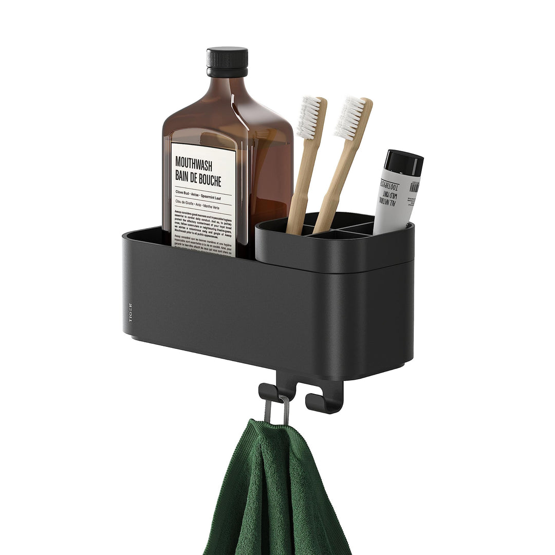 Tiger 2-Store Badezimmerablage mit integriertem Zahnbürstenhalter und Haken, Badregal für Dusche und