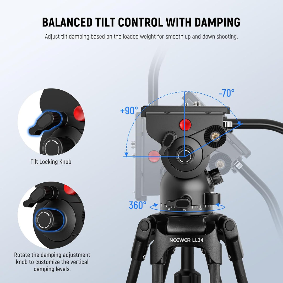 NEEWER LL34 78" Kamera Videostativ One Step Schnellspanner mit Dämpfungsflüssigkeitskopf robustes Ko