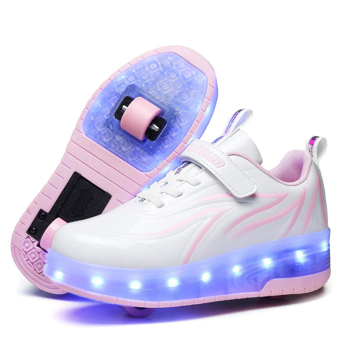 Unisex Kinder USB Wiederaufladbar/LED Licht Skateboardschuhe mit Doppelrad Rollen/Fitnessschuhe Gymn