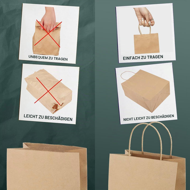 Switory 50 Stück Papiertüten Geschenktüten Braune, Kraft Papiertüte mit Henkel zum Party, Geburtstag