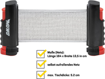 MUWO 2er-Set Tischtennis Schläger mit Netz und 3 Bällen, ausziehbares mobiles Tischtennisnetz, für T