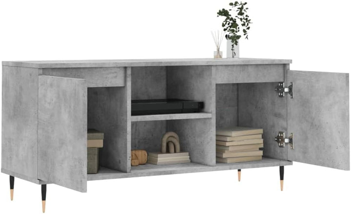 TV-Schrank, Zementgrau, 104 x 35 x 50 cm, mehrschichtiges Holz, Eisen, Fernsehschrank, niedrig, mit