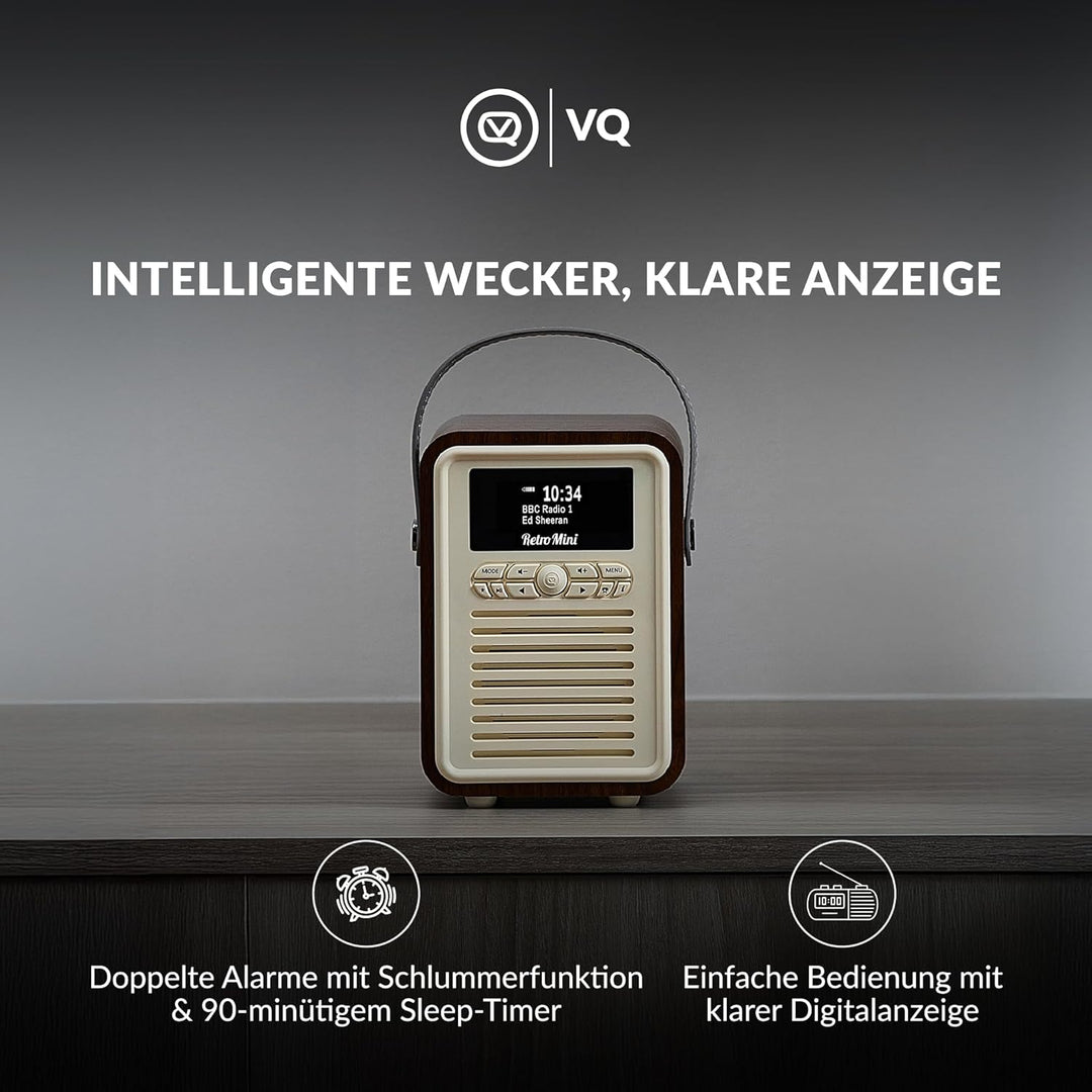 VQ Retro Mini Tragbares Radio mit Bluetooth-Lautsprecherein, DAB-Radio mit UKW und 60 Voreinstellung