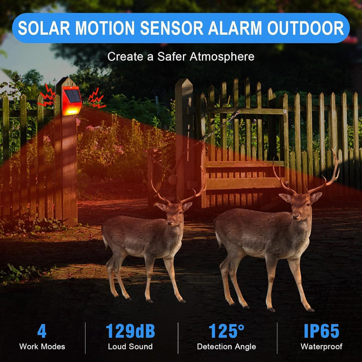 Solar Alarmanlage Blitz Hell mit Fernbedienung Bewegungsmelder Draussen Alarm Hell 129db Ton Sicherh