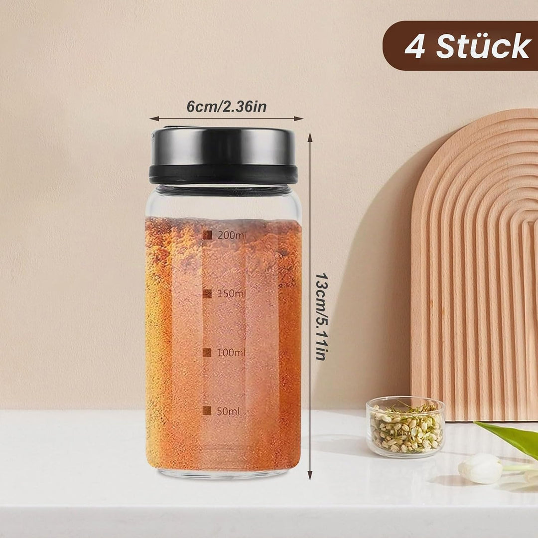 4 Stück 200ml Gewürzgläser mit Drehdeckel - Salzstreuer mit 4 Gewürzlöchern, Gewürzgläser, Streuer G