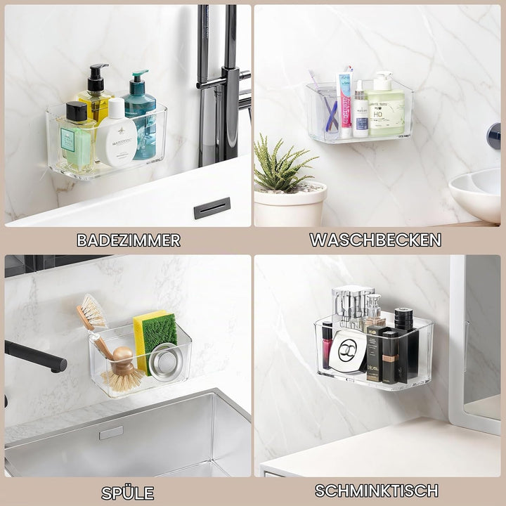 PAVSTINE Duschablage ohne Bohren Transparent, 2 Stück Duschregal Badezimmer Organizer mit Ablauföffn