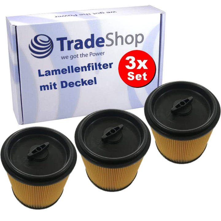 3x Trade-Shop Faltenfilter/Rundfilter/Luftfilter mit Verschlussdeckel für Lidl Parkside PNTS 1300 C3