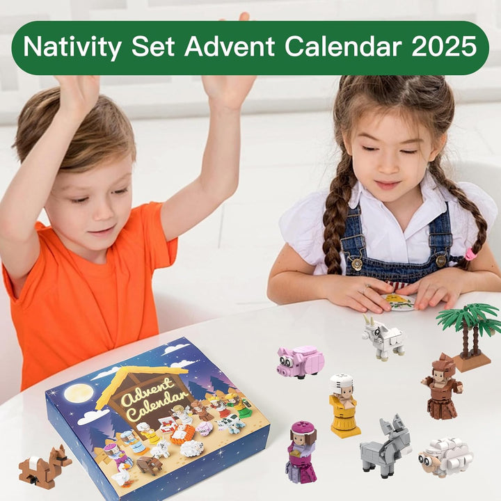 Weihnachtskrippen-Adventskalender 2025, Bausteine, Jesus, Weihnachten, Adventsszene, Geschenke, Einz
