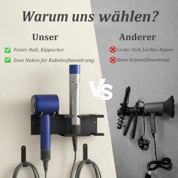 Föhn Halterung, 3in1 Fönhalter Ohne Bohren für Bad, Föhn und Glätteisen Halterung Wandmontage Haartr