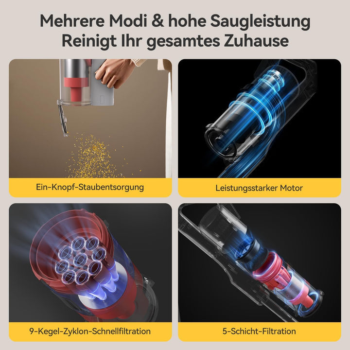 Deerma Staubsauger Kabellos: Akku Staubsauger mit Wischfunktion 2-in-1 Sauger mit Wischfunktion Vacu
