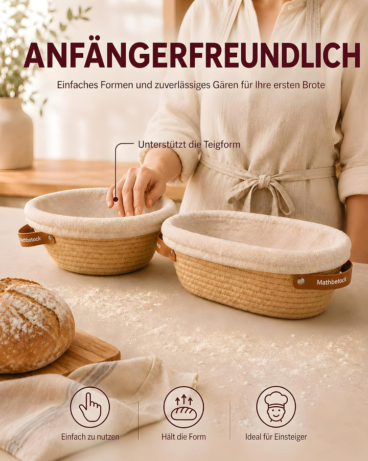 Banneton Gärkörbchen Set Sauerteig, Brot Gärkorb Set aus Baumwollseil mit 23 cm rundem Gärkörbchen u