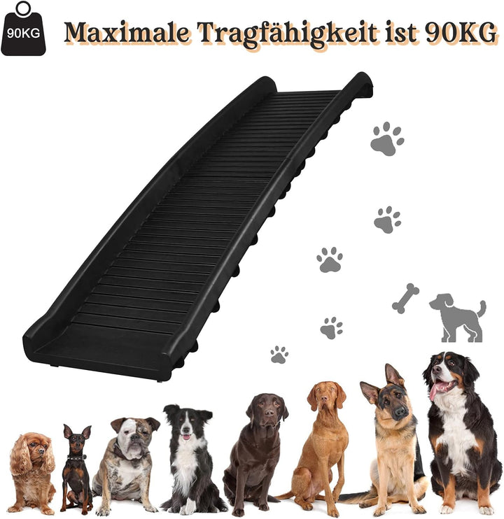 FIVMEN Hunderampe Auto Klappbar Hundetreppe Anti-Rutsch bis 90 kg 156x40cm Rampe Hund für SUV Grosse