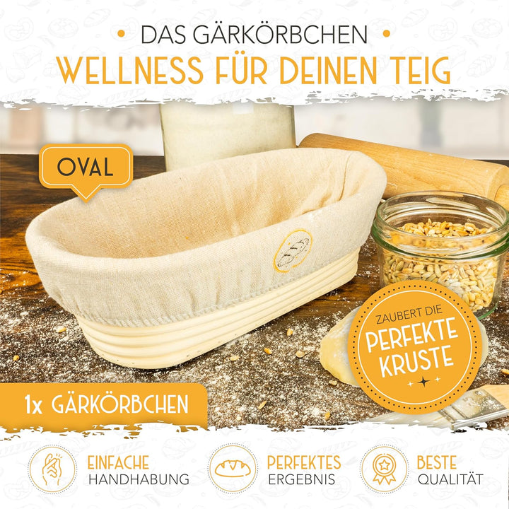 KRUSTENZAUBER Gärkorb aus zum Brotbacke mit Gärtuch für optimale Teiggärung | Für gleichmässig gegar