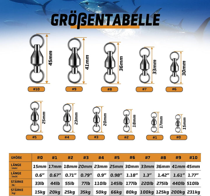50stk Angeln Kugellager Wirbel Set High Stärke Wirbel mit Geschweisstem Ringe Angelzubehör #0#1#2#3#