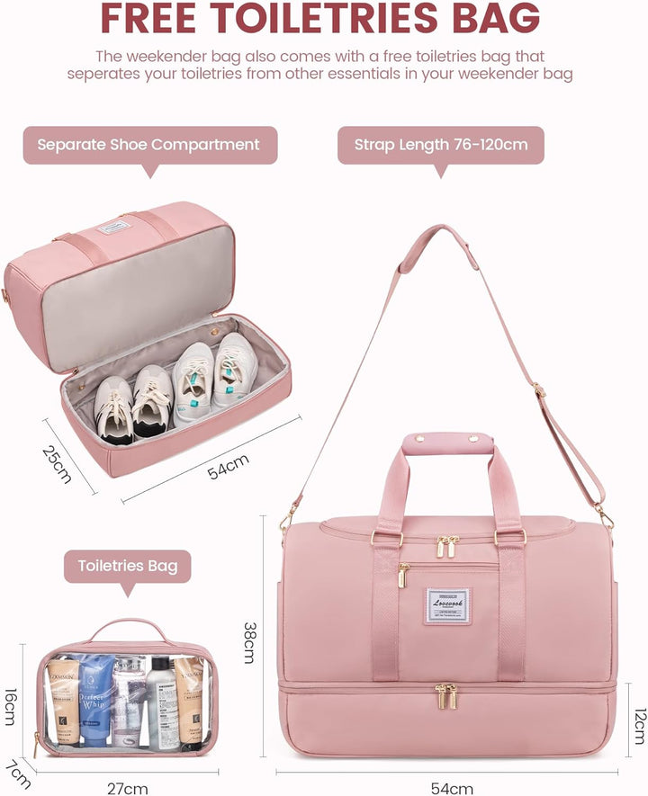 LOVEVOOK Reisetasche Sporttasche 50L, Kliniktasche Geburt Gross Weekender Damen mit Kulturtasche, Sc
