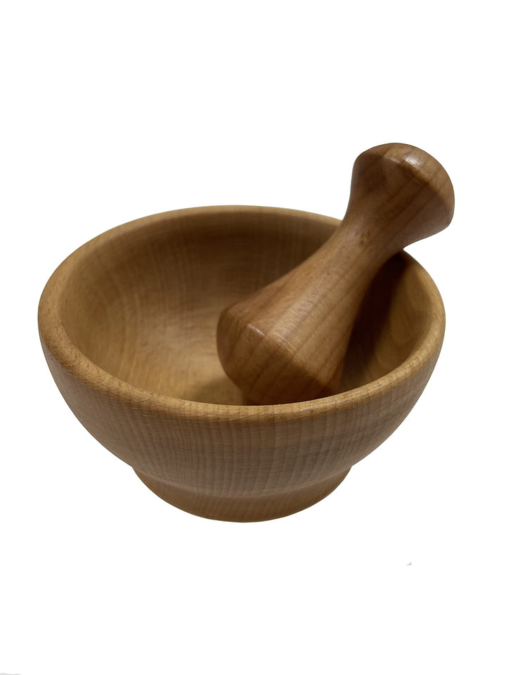 EFO Mörser mit Stössel Holz 10,5x5,5 cm | Holzmörser aus robustem Buchenholz im rustikalen Stil | Kü