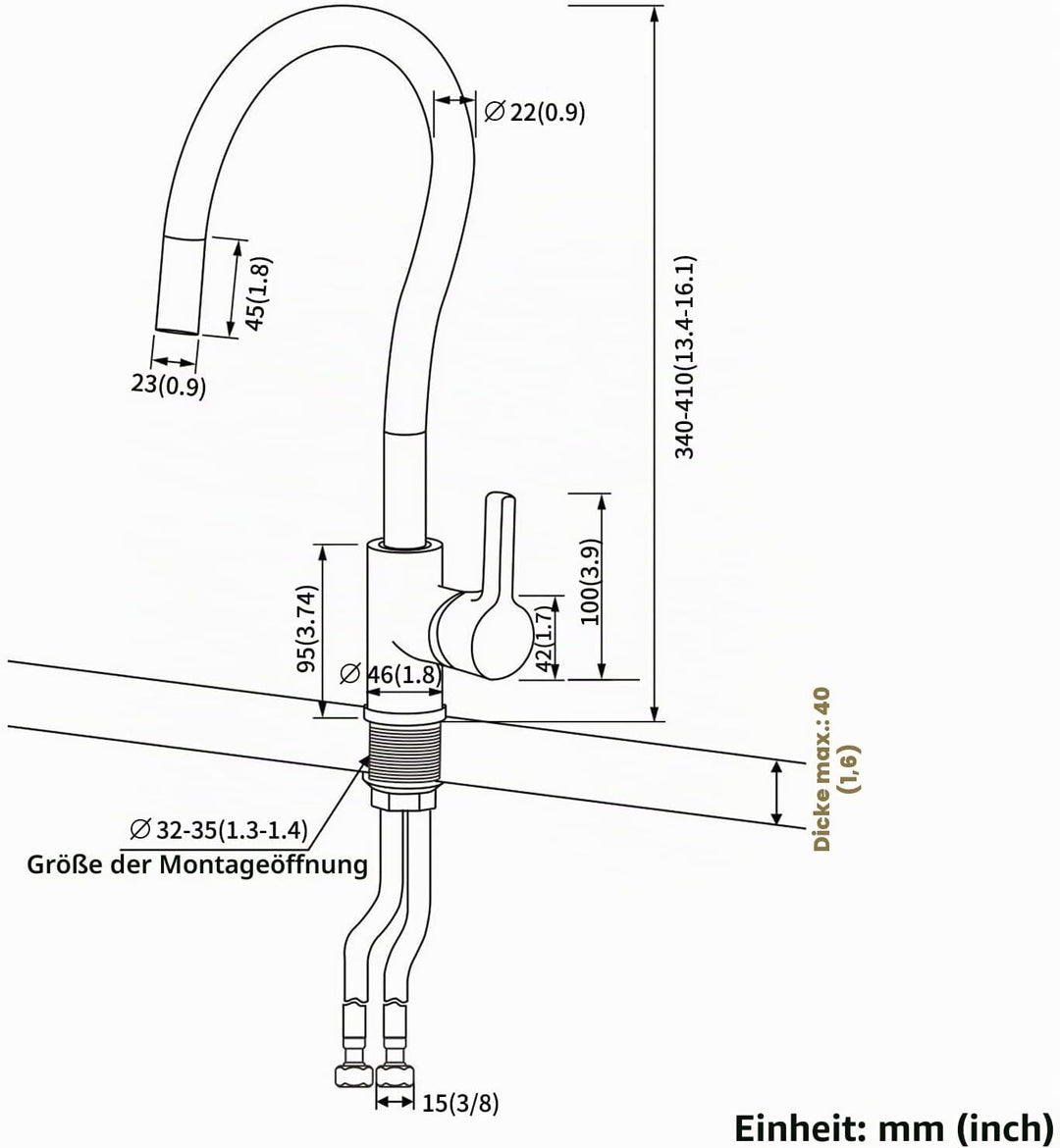 Wasserhahn Küche Schwarz, Auralum Küchenamatur mit Flexibler Auslauf, Hochdruck Armatur Küche 360° D