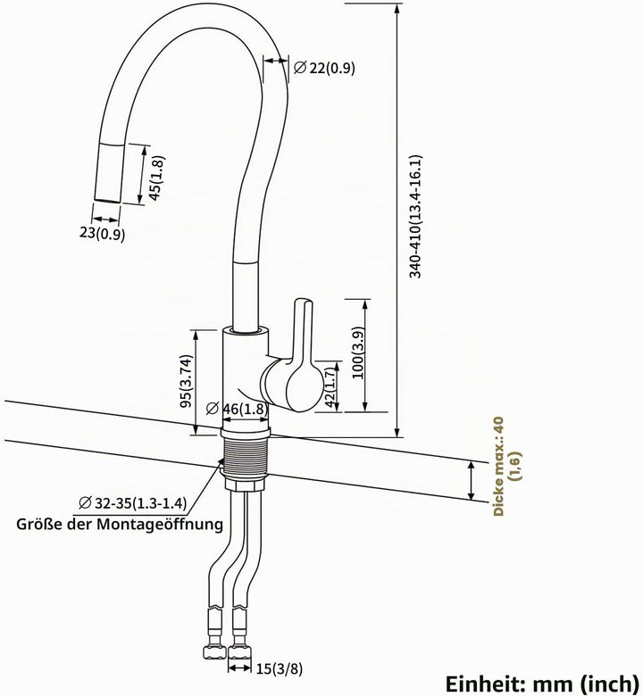 Wasserhahn Küche Schwarz, Auralum Küchenamatur mit Flexibler Auslauf, Hochdruck Armatur Küche 360° D