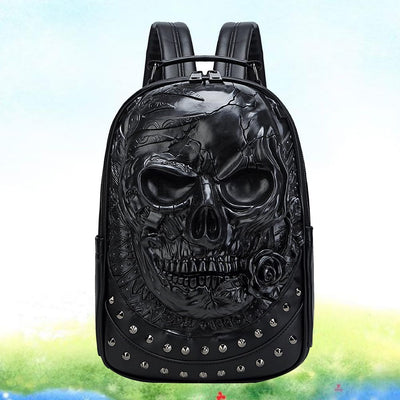 VALICLUD Schwarzes Dekor 3D-Totenkopf-Rucksack Für Herren Gothic-Rucksack Pu-Leder Horror-Rucksack N