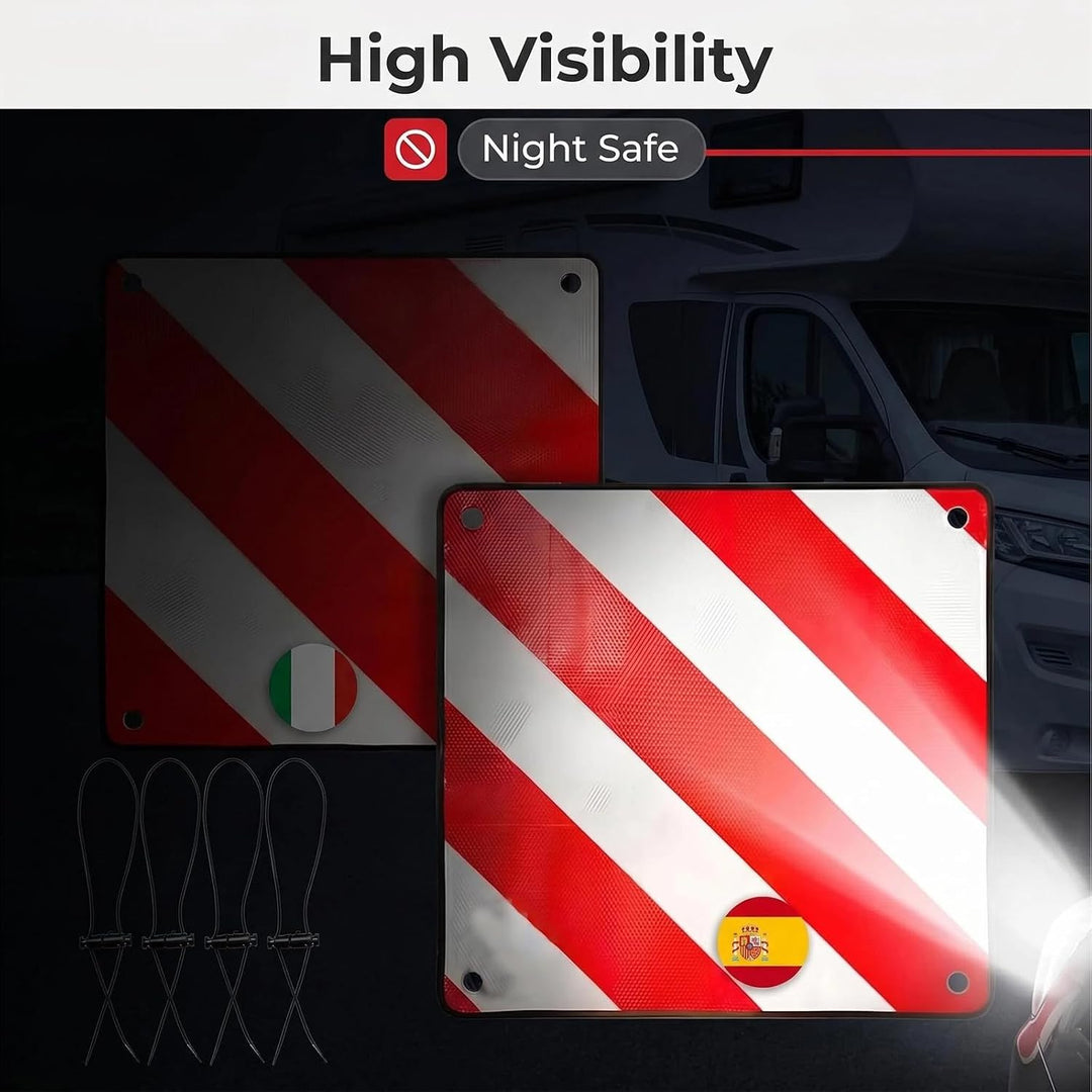 2in1 Warntafel Spanien Italien für Wohnmobil Fahrradträger Anhänger | Reflektierendes Design mit 4 S