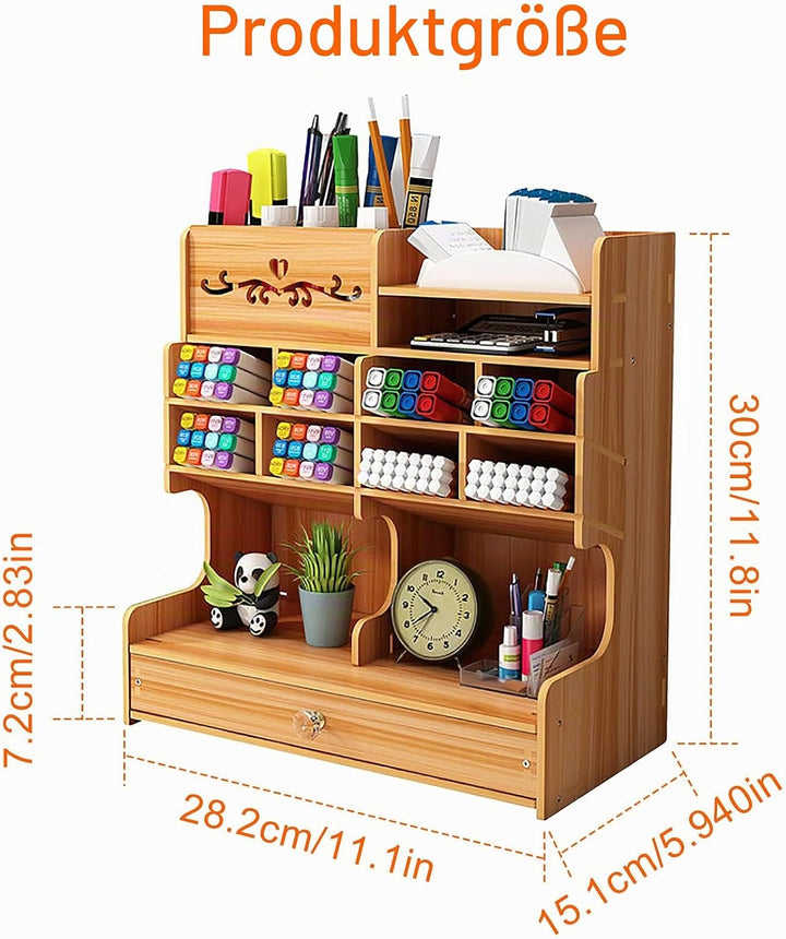 Hggzeg Schreibtisch-Organizer aus Holz, Selbstmontage, Schreibtischset, grosse Kapazität, Schreibtis