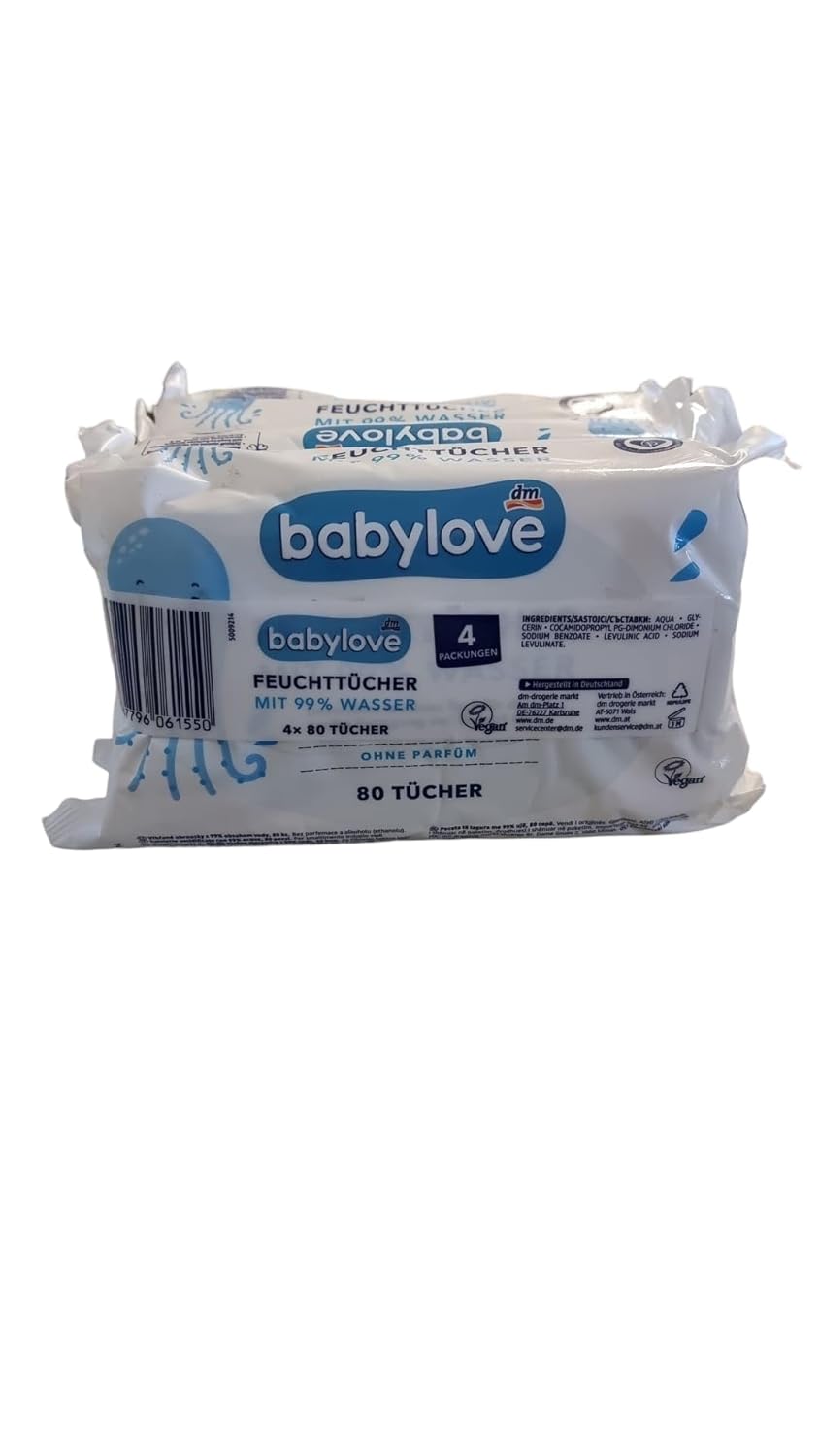 babylove Feuchttücher mit 99% Wasser (4x80 St), 320 St