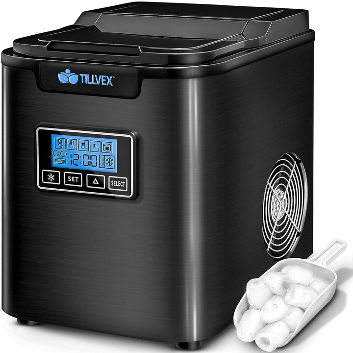 tillvex Eiswürfelmaschine Edelstahl 12 kg - 24 h | Eiswürfelbereiter mit Timer und 2,2 Liter Wassert