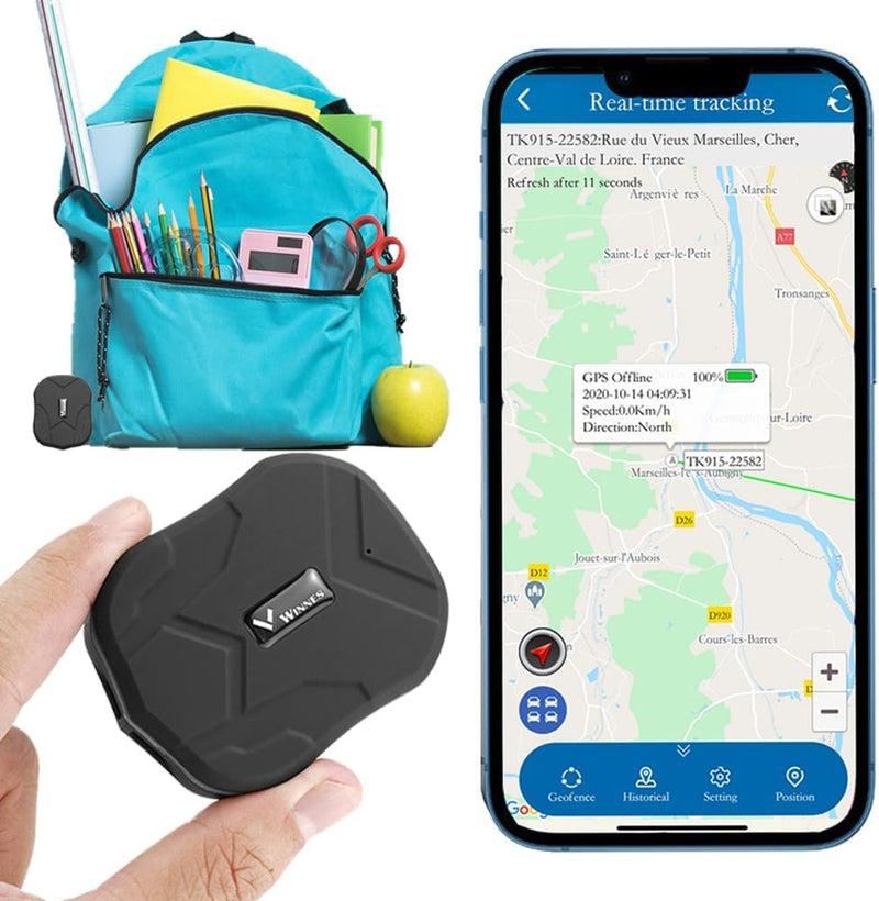 Winnes Mini GPS Tracker mit SOS/Mehreren Alarmen/6 Monaten Historische Route IP65 Wasserdicht GPS Tr