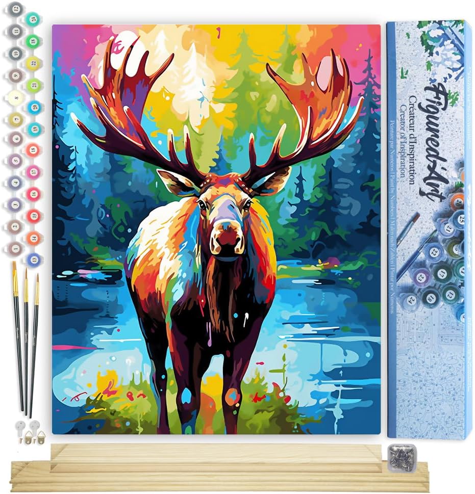 Figured'Art Malen Nach Zahlen Erwachsene Mit Rahmen Elch Farbenfroh Abstrakt - Paint by Numbers Bast
