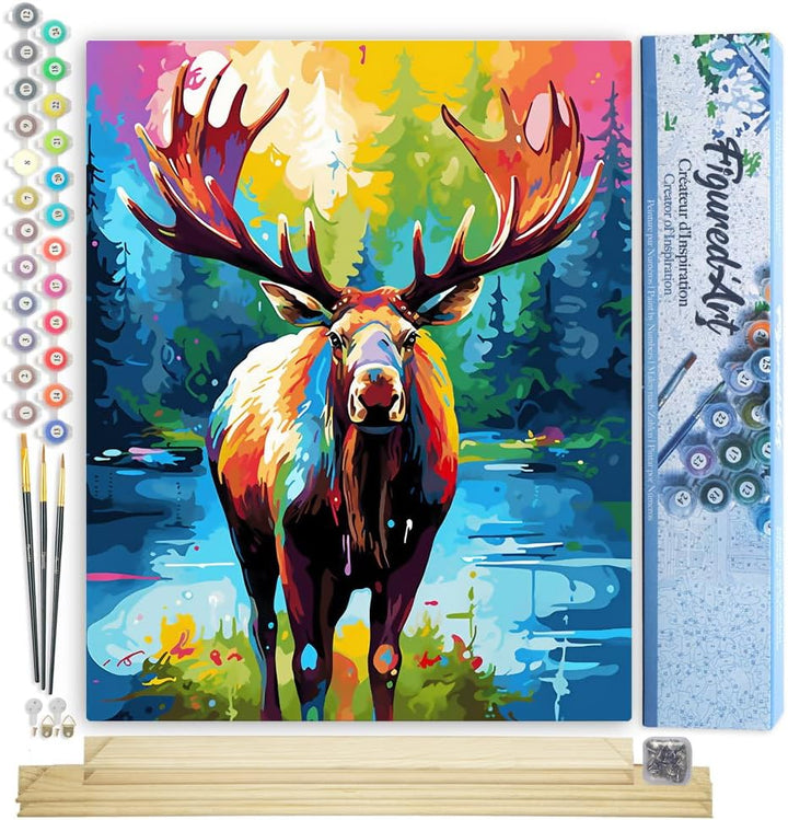 Figured'Art Malen Nach Zahlen Erwachsene Mit Rahmen Elch Farbenfroh Abstrakt - Paint by Numbers Bast