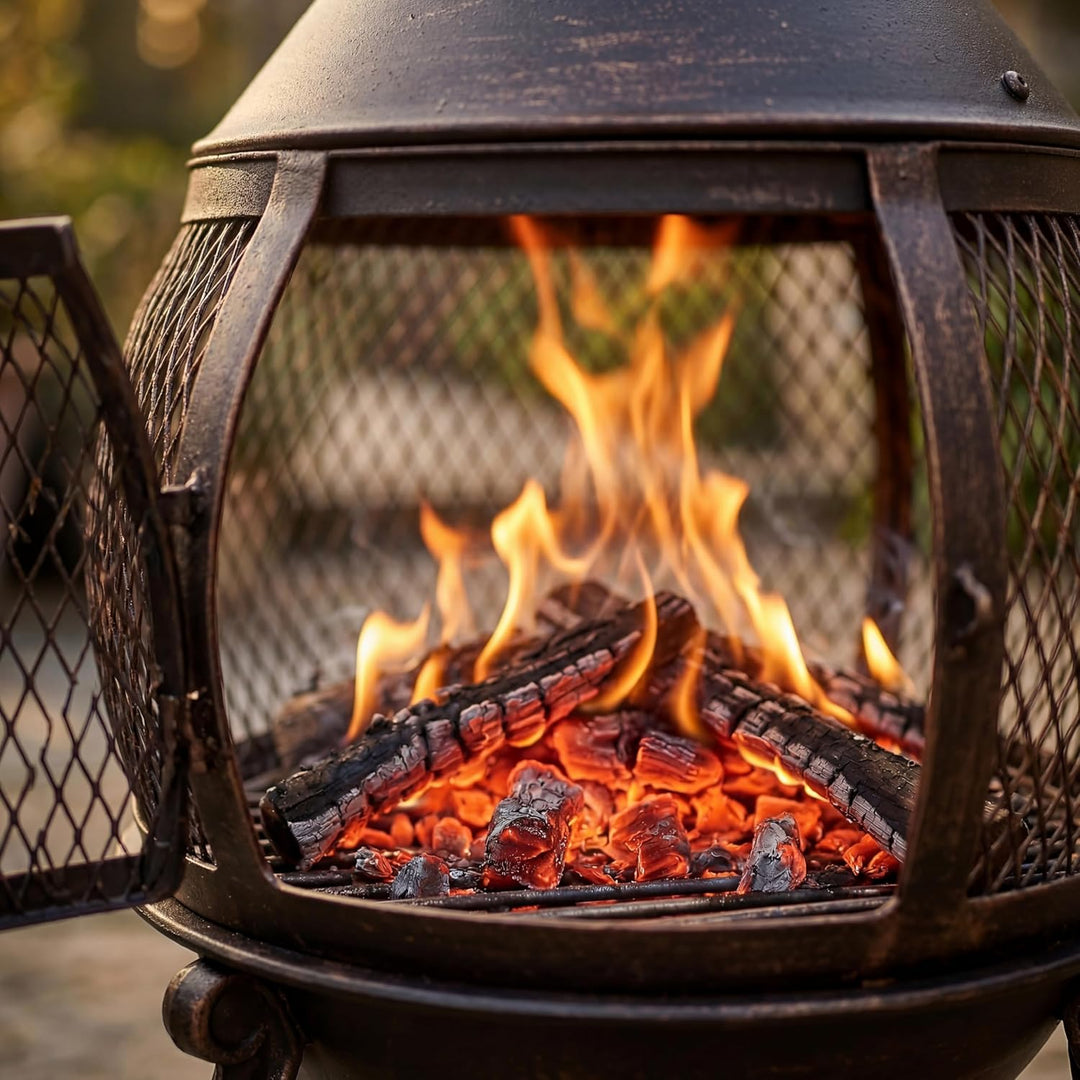 Home Discount® Terrassenheizung, Gartenkamin, Grill, aus Stahl, Schwarz und Antikgold Modern, Modern