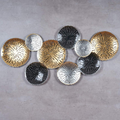 3D Wandbild 115x56cm Ringe Kreise Metall Gold Schwarz Silber Deko Teller Wanddeko Design Wandkunst M